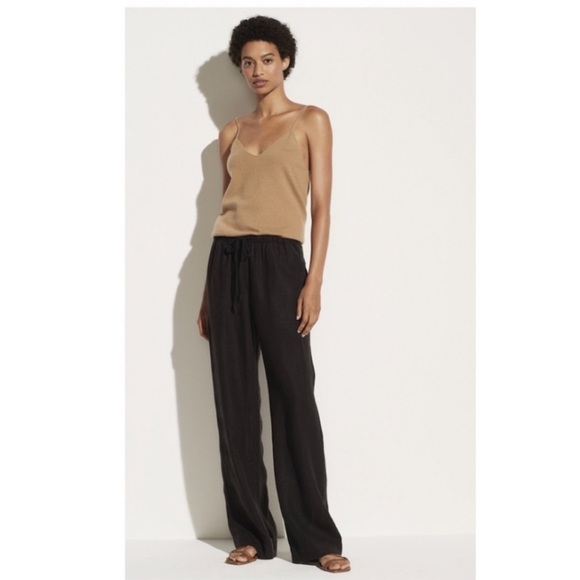Vince Linen Tie Front Hemp Pants in Black- XXS,XS,S,L - Picture 1 of 15